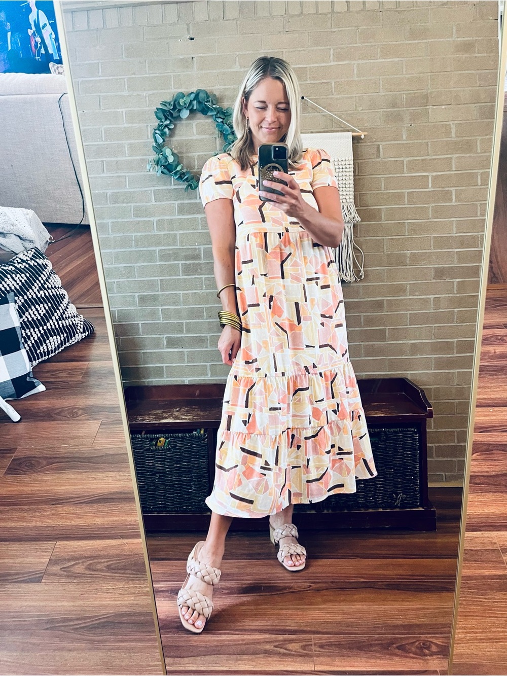 Sugarlips Geometric Tiered Maxi Dress - Peach, Yellow, Black